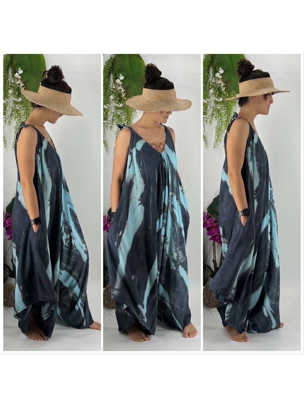 PÅŹ»alima TurquoiseĀ Blue/Charcoal V Neck ShoulderāTieV Neck Shoulder Tie Romper